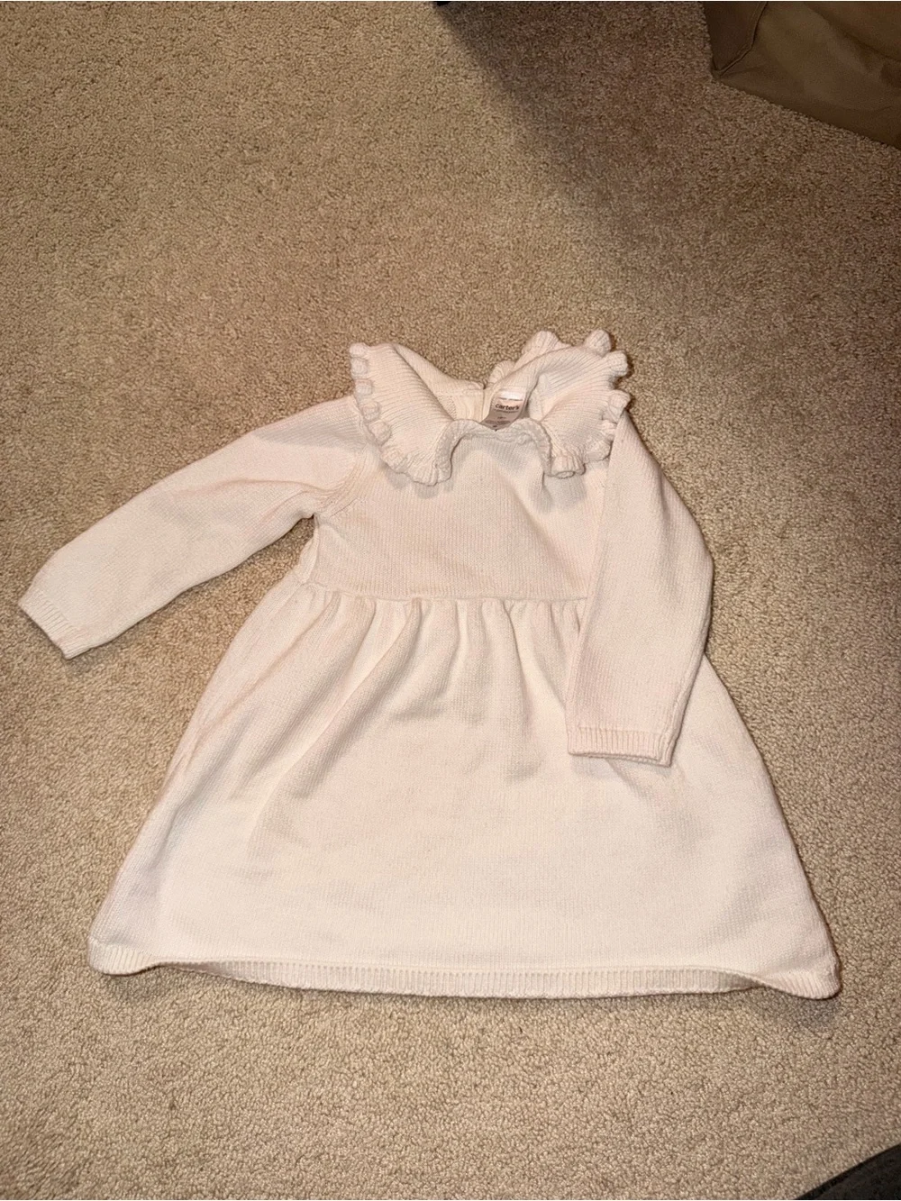 Carter’s Soft Cream Knit Ruffle Collar Dress